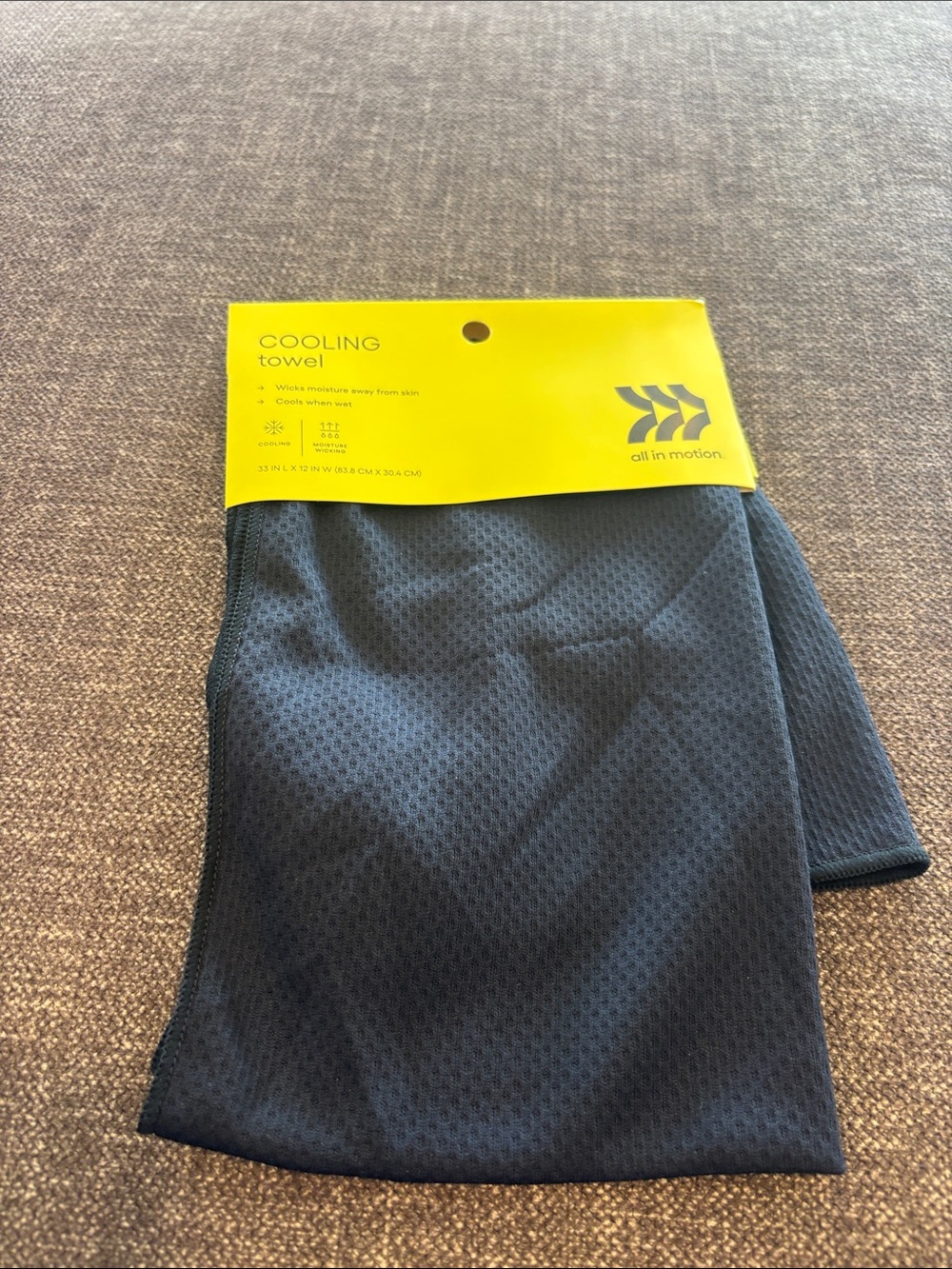 all in motion Black Cooling Towel with Yellow Packaging